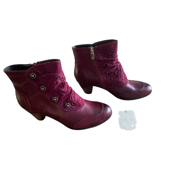 L'Artiste by Spring Step Burgundy Floral Embroidered Leather Boot 41-US 9.5-10 - Picture 2 of 10